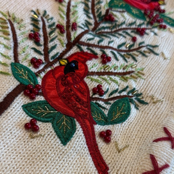 Vintage Embroidered Cardinal & Pinecone Christmas sweater Vest by In Resource M - Picture 7 of 16